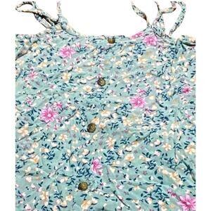 btween Floral Button-Down Kids Top in Green and Pink